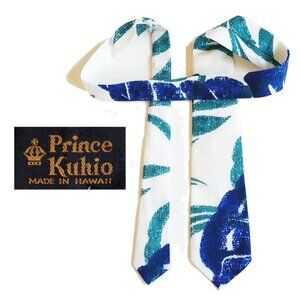 NWT Vintage 70s Prince Kuhio Tie 54" Made In Hawaii Blue Floral Motif